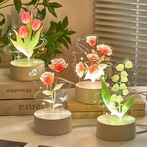 Top vendedor 3D acrílico Rosa tulipán lirio de los valles flor decorativa mesa noche luz para Navidad boda fiesta regalo - Product Image 1