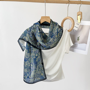 Wholesale Trendy Elegant Silk Scarf Long Paisley Print French Vintage Summer <b>Sunscreen</b> Shawl Wrap For Women - Product Image 4