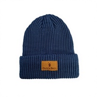Bonnet unisexe classique en tricot acrylique avec revers côtelé et patch en cuir personnalisé, couleur moutarde