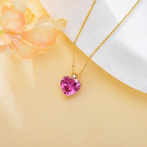 Custom 14K Gold Heart Pink Tourmaline October Birthstone <b>Necklace</b>, Women Birthday Anniversary Valentines Gift Love Gem Pendant - Product Image 4