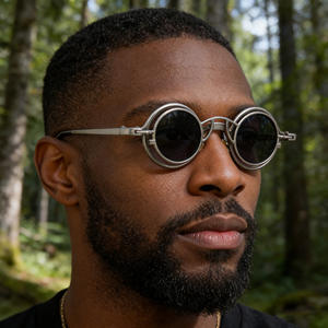 Lunettes de soleil rondes BLS-3662 pour hommes, monture en métal, protection UV400, classe 2, pare-soleil, construction en plastique et métal - Product Image 3