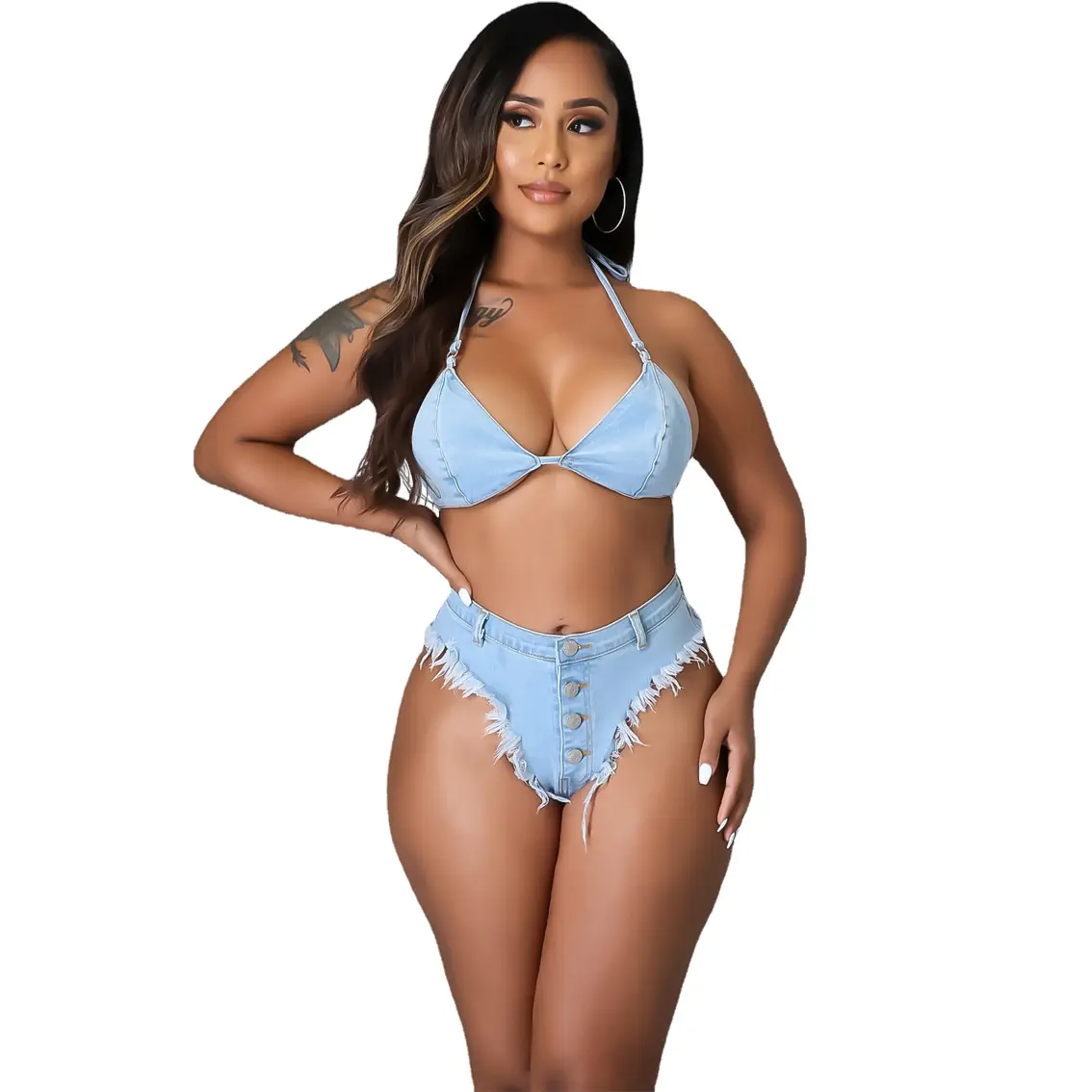 Bikinis vaqueros sexis para mujer, ropa de playa, sujetador vaquero, Tops, pantalones cortos, conjunto de Bikini, vacaciones en la playa, trajes cortos de dos piezas, ropa de mujer