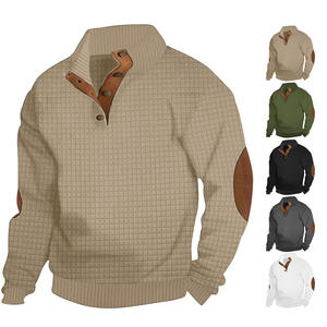 Sudadera de punto a cuadros de manga larga con cuello alto y diseño de botones para hombre, informal, para uso diario. - Product Image 1