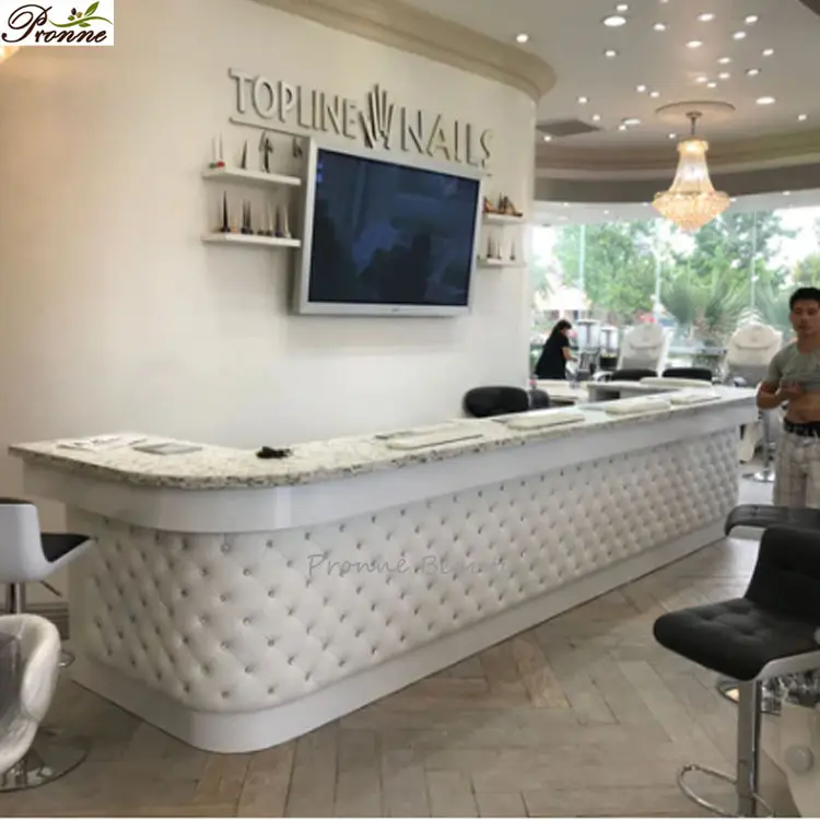 Özel yapılmış modern lux püsküllü U şekilli büyük tırnak barı haddeleme tırnak masası manikür istasyonu salon mobilya