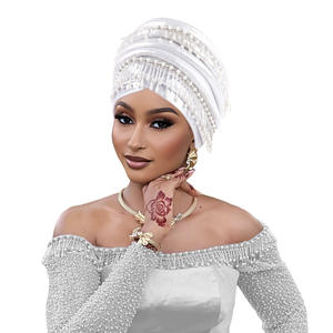 Vente en gros 2026 Nouveau turban pour femme de luxe Cravate africaine musulmane avec perles pour mariage - Product Image 3