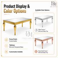 Table de banquet élégante en acier inoxydable doré avec plateau en verre miroir, rebord cannelé et pieds classiques – Fournisseur en gros pour hôtels et événements