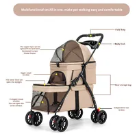 Poussette pour animaux de compagnie en métal à double couche, légère et pliable pour une utilisation en extérieur, adaptée aux chiens et aux chats, vente en gros transfrontalière