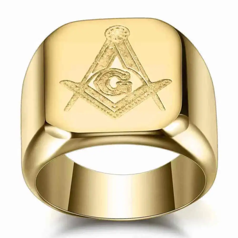 Nhẫn Thép Không Gỉ Signet Masonic Tùy Chỉnh Màu Bạc/Đen/Vàng Đậm