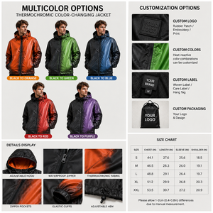Custom Mens Thermochromic Jacket Hooded <b>Full</b> Zip Polyester Outdoor Windbreaker OEKO TEX Certified - Product Image 5