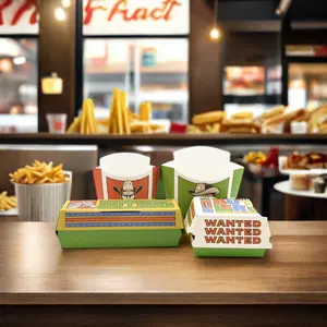 Tùy chỉnh in cấp thực phẩm thức ăn nhanh Takeaway giấy kraft dùng một lần Hot Dog khoai tây chiên chiên gà Burger bao bì hộp