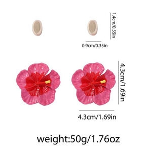 4 Color BOHEMIA Summer Beach Style Exaggerated Alloy Pink Color <b>Flower</b> Drop Earrings - Product Image 4
