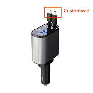 CE FCC RoHS 4IN1 LED Affichage Numérique 2 Câble USB Type-C Rétractable PD20W 65W Max 4 Port Chargeur Voiture Chargeur Rapide pour Voiture Camion - Product Image 2