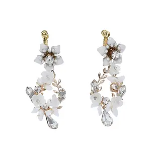 New Pattern Handmade Gold Ear Accessories Ceramic Flower Bridal Earrings