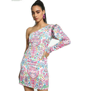 Vestito estivo floreale monospalla da donna in lino personalizzato Casual di ultima moda stampa musulmana - Product Image 1