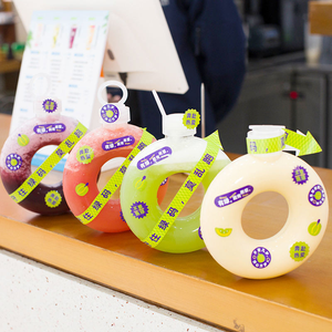 Venta al por mayor 500ml Donut en forma de jugo Pet Milk Tea botella de plástico con tapa de anillo de tracción - Product Image 5