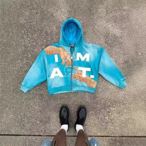 เสื้อฮู้ดดี้ทรงโอเวอร์ไซส์สไตล์ Y2K ผ้าฝรั่งเศสเทอร์รี่ ล้างสีแบบแอซิด ปักลายสไตล์เรโทร ซิปหน้า สำหรับฤดูใบไม้ร่วง ไซส์ XL ผ้าฝ้าย 100% ตัดเย็บตามสั่ง - Product Image 2