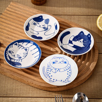 Petite assiette japonaise en céramique à motif de chat mignon pour sauce soja, moutarde et condiments, idéale pour sushi, pour la cuisine domestique, ensemble de bols à trempette