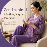 Ensemble 2 pièces pour femme, style Zen, version AB, rouge, en jacquard teint en fil, avec pantalon court et manches 9/10, vente en gros