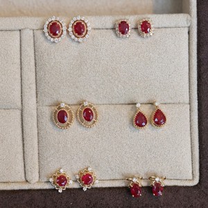 Boucles d'oreilles en or massif 18 carats avec pierres précieuses en rubis naturel de luxe Xinfly pour femmes, bijoux de mariage, cadeau - Product Image 1