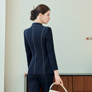 Women's Suit Set Navy Blue Two-Piece Formal Anti-Wrinkle Polyester Worsted Jacket Pants Professional Workwear - Product Image 4