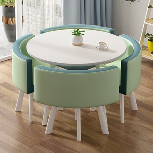 Hiện Đại Bắc Âu Sang Trọng Tròn Vuông Trắng MDF Top Bàn Ăn Đặt Cho 4 Ghế Với PU Da Ghế Giải Trí Bàn Cà Phê Bộ - Product Image 2