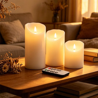 Lot de 3 bougies LED à piles avec revêtement en cire véritable, mèche vacillante et télécommande, pour mariage, décoration intérieure et événements