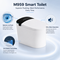 WC intelligent de luxe monobloc avec bidet automatique, siège de toilette électronique moderne, contrôle par application, forme allongée, siphon en S