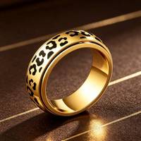 Bague rotative en acier inoxydable à imprimé léopard, un accessoire de mode adapté aux hommes et aux femmes, parfait pour les cadeaux de fête