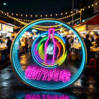 Enseigne néon LED personnalisée à effet miroir infini, boîte lumineuse circulaire avec motifs bouteille de bière et caractères chinois pour la décoration de bars, KTV et discothèques