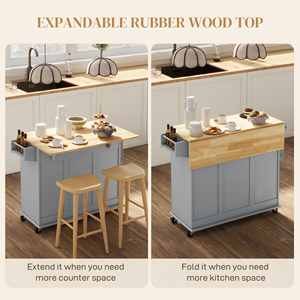 Îlot de cuisine <span class=keywords><strong>sur</strong></span> roulettes, chariot de cuisine avec plateau rabattable, tiroirs, gris - Product Image 6
