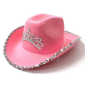 Hstyle rose diadème Cowboy chapeau avec paillettes fille déguisement Wild West <span class=keywords><strong>rodéo</strong></span> accessoire Cowgirl chapeau vacances Costume fête chapeau HS1668 - Product Image 1