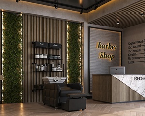Design d'intérieur de salon de coiffure moderne, mobilier de salon pour hommes personnalisé, poste de travail de barbier de luxe avec miroir lumineux - Product Image 4