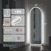 Espejo de Cuerpo Entero Arqueado de Vidrio Templado con Luces LED, Espejos de Pie o de Pared, Espejos de Cuerpo Entero con Iluminación Regulable para Dormitorio