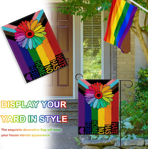 Drapeau de jardin décoratif de tournesol arc-en-ciel de fierté de progrès, la haine n'a pas de maison <span class=keywords><strong>ici</strong></span> extérieur petit drapeau de jardin de décor à la maison - Product Image 3