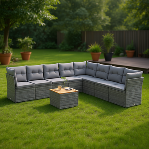 Juego de sofás para patio, 10 piezas, muebles de jardín de poliratán gris, resistentes a la intemperie, diseño contemporáneo - Product Image 2