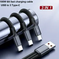 Cable de Carga Rápida USB Tipo-C 3 en 1 de 100W para Teléfono Móvil con Transferencia de Datos Rápida