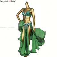 Nouvelle tenue de danse du ventre pour femmes, style tribal, ornée de cristaux, longue et sexy, pour spectacle, style carnaval