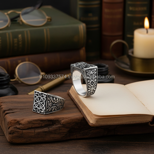 925K Sterling <b>Silver</b> Art Design Carved <b>Men</b> <b>Ring</b> Handmade - Product Image 3