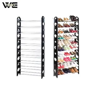 Wholesale Price Rack Shoe 10-50 Pairs 10 Tier DIY Folding Plastic Iron Pipe Shoes Rack