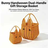 Keranjang Rotan Imitasi PP Anyaman Tangan Motif Kelinci Lucu dengan Pegangan Ganda, Keranjang Penyimpanan Bunga Permen untuk Dekorasi Liburan Pernikahan.