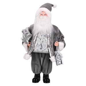 Dove Grey Velvet Santa Claus Figurine Standing Nisse <b>Doll</b> with House Lantern for Nordic Home Decor - Product Image 2