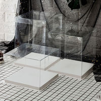 Emballage de boîte à gâteau rectangle transparent à la mode avec ruban noir ou ruban blanc