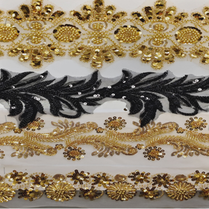 Ruban de dentelle brodé de perles et de sequins fait main, 100 % polyester, pour robe de mariée, sac, vêtement, matériel de couture - Product Image 4