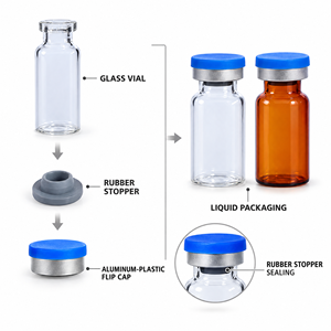 Flacon d'injection en verre transparent/ambre de 2 ml, 5 ml, 10 ml, flacon en verre neutre/bas borosilicaté avec bouchon en caoutchouc - Product Image 3