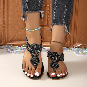 Wholesale Large Size Summer New Vintage Rhinestone Soft Holiday Beach Wind Flat Low Sandals for Women - Product Image 2