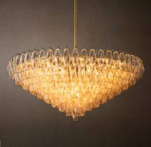 Lustre en cristal rond en forme de tambour, corps doré, ampoule LED E27, lumière chaude 2700K, luminaire suspendu pour salon, grande taille - Product Image 1