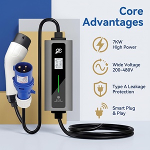 Estación de Carga Portátil con Pantalla y Corriente Ajustable de 32A, Cargador Portátil para Vehículos Eléctricos de 7kw - Product Image 1
