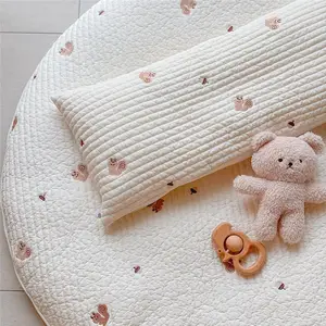 Baby Pillow Newborn Flat Pillow Cartoon Squirrel Cute Bear Infant Head Protection Embroidered Quilted Cotton Cushion