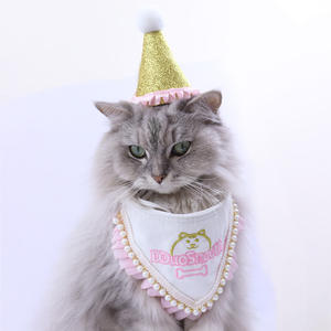 Großhandel Polyester Haustier Zubehör Stilvolle Hund Geburtstag Hut Set Stickerei Bandana Schal Halsband für Katzen Hunde Geburtstags feier - Product Image 5