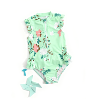 Maillot de bain une pièce à volants pour filles, motif floral, protection solaire, pour la production en gros sur mesure